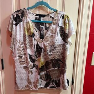 White House Black Market Abstract Floral Blouse - Black, Brown, Cream, Yellow